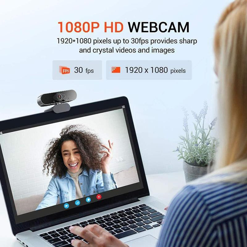 1080P HD Webcam, USB Plug & Play Webcam with Microphone, 360° Rotatable Auto Focus Webcam for Online Meeting, Online Class, Game, Video Chat