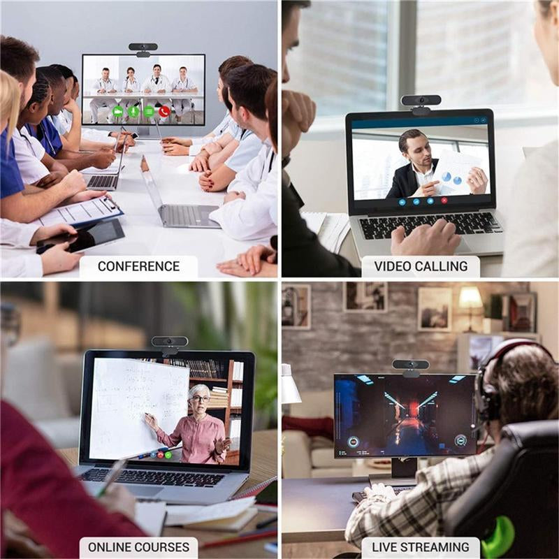 1080P HD Webcam, USB Plug & Play Webcam with Microphone, 360° Rotatable Auto Focus Webcam for Online Meeting, Online Class, Game, Video Chat